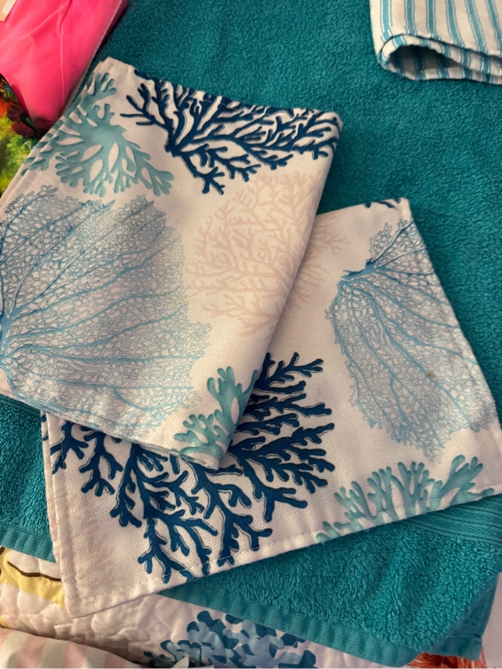 Coastal Coral Pattern  kitchen   Place  mats - Teal & White